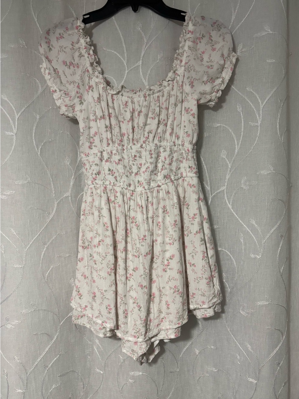 Hollister White Romper with Pink Floral Print